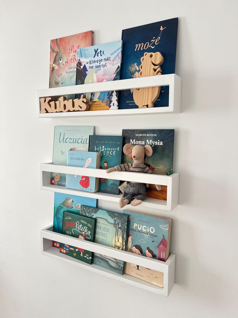 Children's bookshelf bookcase, Wall book shelf, Montessori bookshelf, Nursery bookshelf, Color bookshelves, Bücherregal image 2