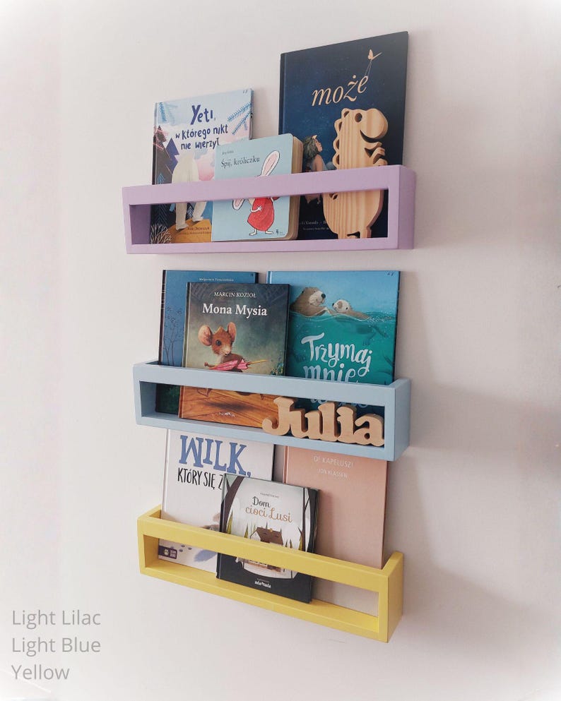 Children's bookshelf bookcase, Wall book shelf, Montessori bookshelf, Nursery bookshelf, Color bookshelves, Bücherregal image 12
