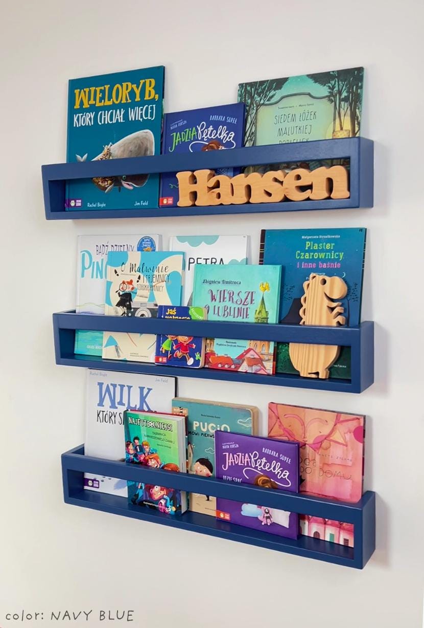 Children's bookshelf bookcase, Wall book shelf, Montessori bookshelf, Nursery bookshelf, Color bookshelves, Bücherregal