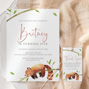 Red Panda Birthday Invitation EDITABLE, Printable Red Panda Party Invitation, Forest Animal Invitation, Panda Invite, Let&#39;s Hang Out