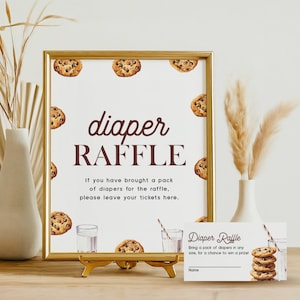 Jeu de cartes de tirage au sort lait et biscuits de couche-culottes, cartes de tombola de couches-culottes pour baby shower sur le thème des biscuits imprimables, baby shower de biscuits, téléchargement immédiat MC42