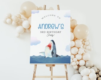 Shark Birthday Welcome Sign EDITABLE, Shark Attack Party Sign Printable, Under The Sea Birthday, Jawsome Welcome Poster, Pool Party Decor