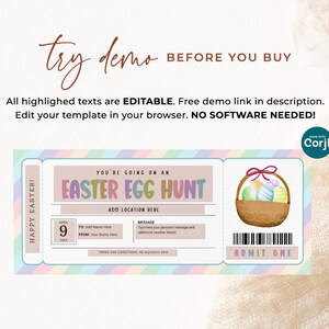 Easter Egg Hunt Ticket EDITABLE, Easter Egg Hunt Invitation Printable ...
