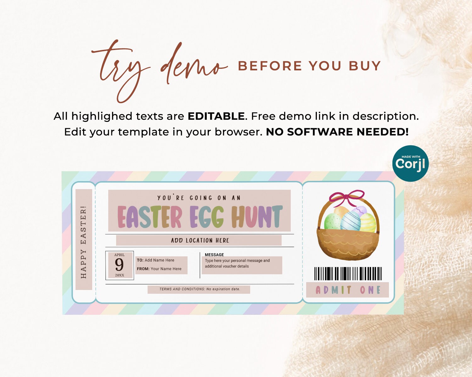 Easter Egg Hunt Ticket EDITABLE, Easter Egg Hunt Invitation Printable ...