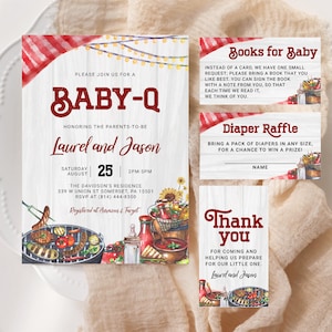 BBQ Baby Shower Invitation Suite EDITABLE, Backyard Baby Shower Invitation Bundle Printable, Coed Gender Neutral Baby-Q Baby Shower BBQ25