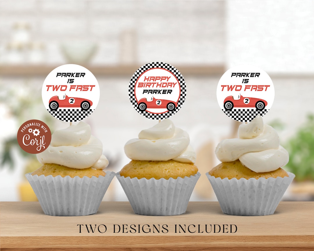 Race Car Toppers EDITABLE Printable Two Fast Cupcake Toppers - Etsy