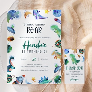 Space Dinosaur Birthday Invitation EDITABLE, Jurassic Party Invitation Printable, Galaxy, Out of This World, Outer Space Dinosaur Party