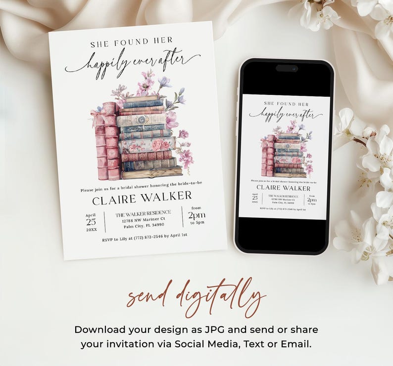 Her Next Chapter Bridal Shower Invitation, Storybook Bridal Shower Invitation, Coquette Book Theme Bridal Shower Invite, EDITABLE, Digital Download