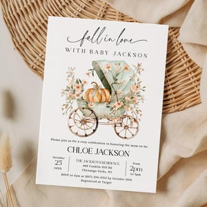 Fall In Love Baby Shower Invitation Template, EDITABLE Little Pumpkin Baby Shower Invitation, Autumn Baby Sprinkle Digital Invitation FG25