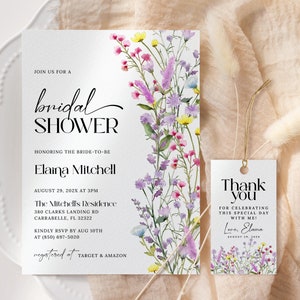 Wildflower Bridal Shower Invitation EDITABLE, Boho Floral Bridal Shower Invitation Printable, Minimalist Garden Bridal Shower Invite WS12