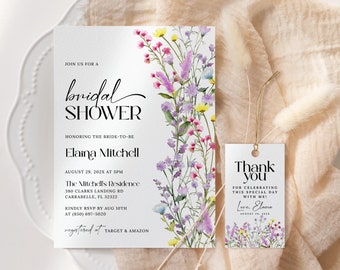 Wildflower Bridal Shower Invitation EDITABLE, Boho Floral Bridal Shower Invitation Printable, Minimalist Garden Bridal Shower Invite WS12