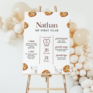 Milch und Kekse Geburtstags-Meilensteinzeichen EDITIERBAR, Milch und Kekse erster Geburtstag, druckbare Cookie-Geburtstags-Statistiken, Chalkboard Poster MC42