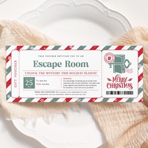 Escape Room Weihnachtsgutschein EDITIERBAR, Escape Room Geschenkkarte druckbar, Spielzimmereinladung, personalisierter Weihnachtsgeschenkgutschein