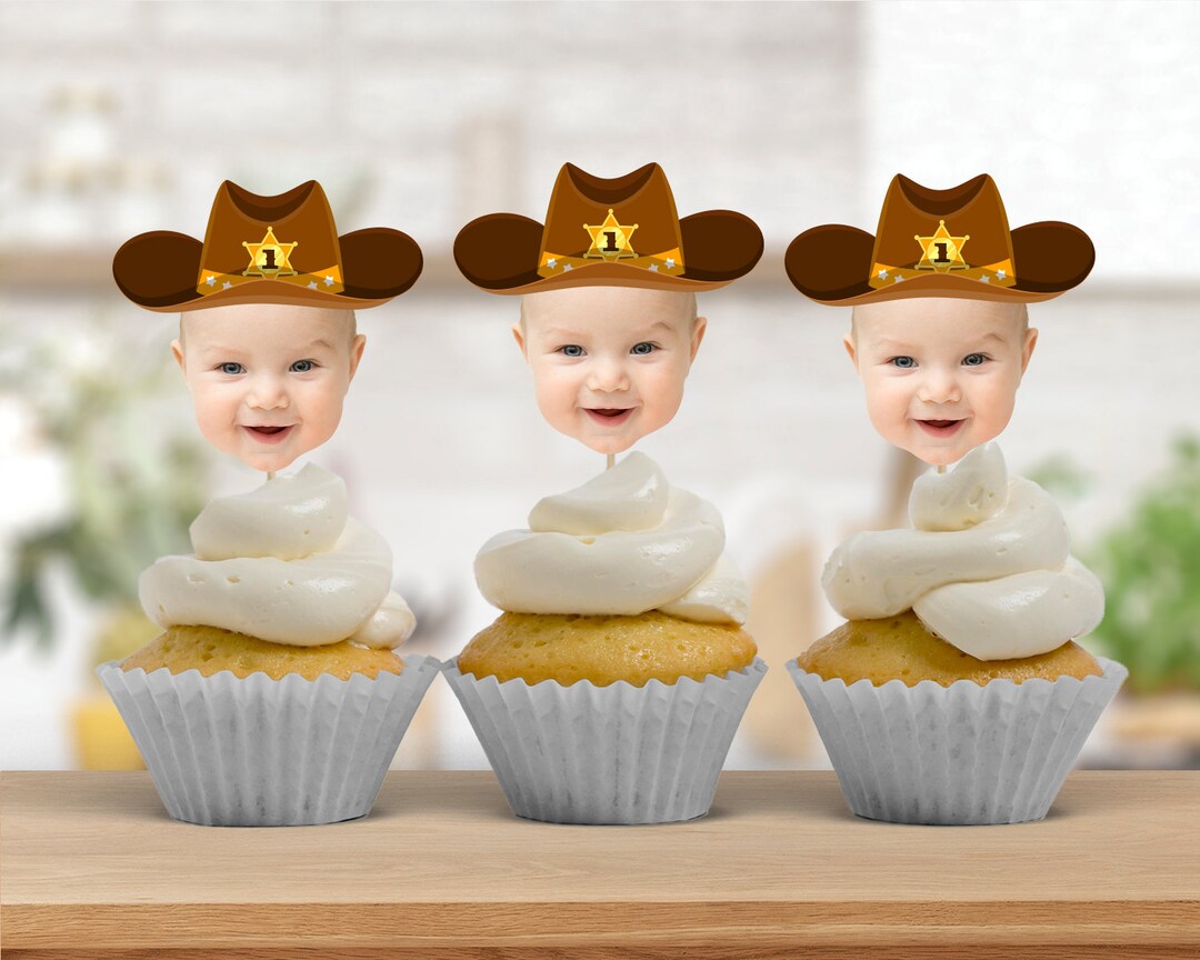 Cowboy Photo Cupcake Toppers, Face Cupcake Toppers, Personalized ...