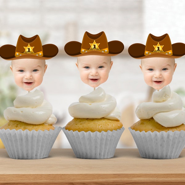 Cowboy Photo Cupcake Toppers, Face Cupcake Toppers, Personalized Western Picture Cupcake Toppers, Printable Wild West Face Labels, ANY AGE