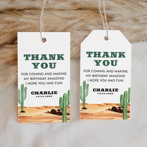 Cowboy Birthday Favor Tags Editable, Western Thank You Tag Printable, First Rodeo Birthday Gift Tag, Wild West, Thank You For Coming Tags