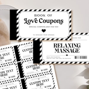 Love Coupon Book EDITABLE, Printable Couple Coupon Book Template, Valentine&#39;s Day, Personalized Gift for Her, Romantic Gift For Him