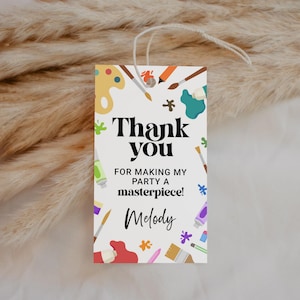 Kunsthandwerk Party Favor Tags EDITIERBAR, Gemälde Geburtstagsfeier Danke Tags bedruckbar, Gemälde Party, Craft Theme Geburtstagsgeschenk Label