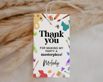 Arts and Crafts Party Favor Tags EDITABLE, Painting Birthday Party Thank You Tags Printable, Painting Party, Craft Theme Birthday Gift Label