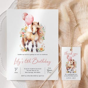 Gallop On Over Geburtstagseinladung EDITIERBAR, Blumenpferd-Geburtstagseinladung zum Ausdrucken, Saddle Up-Geburtstag, Cowgirl-Party einladen GL27