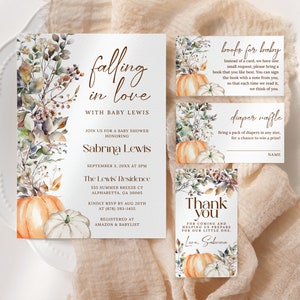 Fallen in der Liebe Babyparty Einladung Set EDITIERBAR, Little Pumpkin Baby Shower Bundle bedruckbar, Herbst Blumen Babyparty Laden FA16 ein