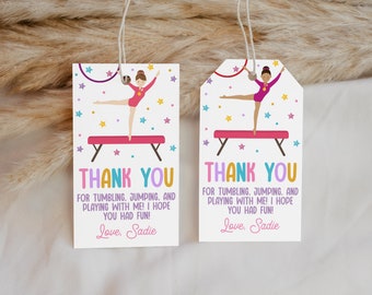 Gymnastics Party Favor Tag EDITABLE, Girl Gymnastics Birthday Thank You Tags Printable, Jump Tumble & Play, Thank You For Coming Gift Label