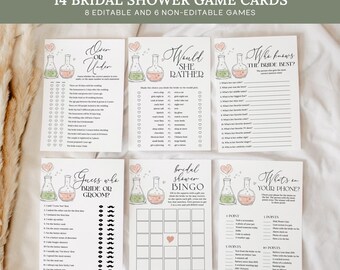 Zestaw gier "Perfect Chemistry" na wieczór panieński, edytowalne karty do gry naukowej na wieczór panieński, drukowane gry z chemii dla druhen PC45