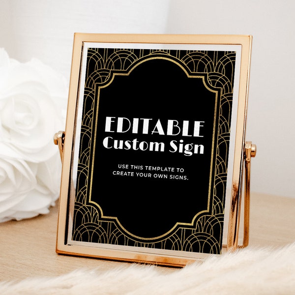 Custom Gatsby Party Sign EDITABLE, Art Deco Wedding Table Sign, Roaring 20s Sign Printable, 1920s Speakeasy Party Decor, Sign Template, 8x10