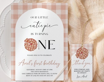 Cutie Pie First Birthday Invitation EDITABLE, Sweetie Pie 1st Birthday Invitation Printable, Fall Birthday, Pie Themed Birthday Party CP09