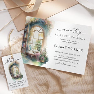 Storybook Baby Shower Invitation EDITABLE, Book Themed Bridal Shower Invite Printable, A New Chapter Shower, Books Shower Party SB25