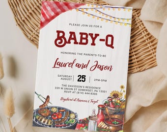 Editable Baby-Q Baby Shower Invitation, BBQ Couples Shower Invite, Backyard Coed Gender Reveal, Printable Template BBQ25