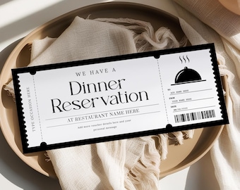 Dinner Date Gift Voucher EDITABLE, Dinner Reservation Ticket, Dinner Date Coupon, Dinner Gift Card, Printable Date Night Certificate