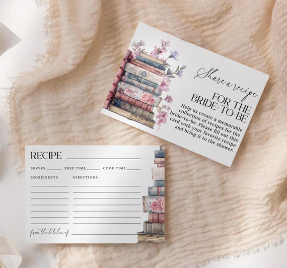 Storybook Recipe Card Template EDITABLE, Floral Coquette Book Themed Bridal Shower Recipe Card Insert, New Chapter Recipe Request Card CB06