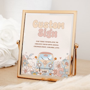 Custom Groovy Birthday Sign EDITABLE, Floral Groovy Party Sign Printable, Retro Birthday, Hippie Party Decor, Sign Template 8x10 GH13