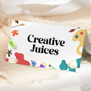 Art Birthday Party Food Labels EDITABLE, Painting Party Place Card Tent Printable, Craft Art Birthday Tents Card, Party Folded Buffet Label