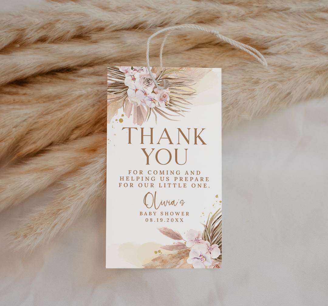 Boho Pampas Baby Shower Favor Tags EDITABLE, Bohemian Thank You Tags ...