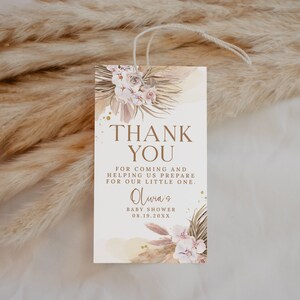 Boho Pampas Baby Shower Favor Tags EDITABLE, Bohemian Thank You Tags Printable, Earth Tone Shower Gift Tags, Thank You For Coming Gift Label