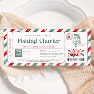 Angelcharter Weihnachtsgutschein EDITIERBAR, Überraschungsangelntrip-Zertifikat zum Ausdrucken, Urlaub Angeln Coupon Ticket, Weihnachtsgeschenkkarte