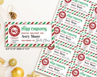 Christmas Gift Stickers EDITABLE, Santa Gift Label Printable,  Special Delivery Labels, North Pole Air Mail Gift Tag, Elf Delivery Sticker