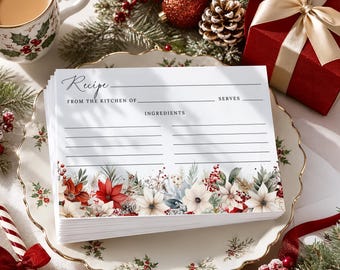 PRINTED Christmas Recipe Cards, Holiday Recipe Cards, Christmas Recipe Request Cards, Christmas Kitchen Gift, Family Recipe Keepsake CT25