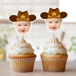Decorazioni per cupcake con foto di cowboy, decorazioni per cupcake con volto del selvaggio West, decorazioni per cupcake con foto western personalizzate, decorazioni per feste di compleanno a tema rodeo CB31