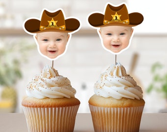 Cowboy Photo Cupcake Toppers, Wild West Face Cupcake Toppers, Personalized Western Picture Cupcake Toppers, Rodeo Birthday Party Decor CB31