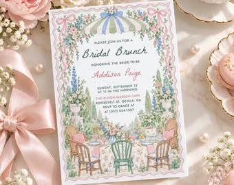 Floral Bridal Brunch Invitation Template, Editable Coquette Garden Bridal Shower Invitation, Printable Bridal Luncheon Party Invite BB07