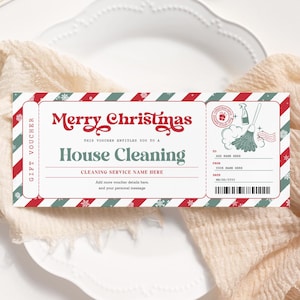 Kerstcertificaat huisreiniging BEWERKBAAR, coupon schoonmaakservice, voucher afdrukbaar, kerstcadeaubonnen
