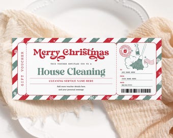 Bon de ménage de Noël MODIFIABLE, bon de service de nettoyage, bon de ménage à imprimer, cartes-cadeaux de Noël