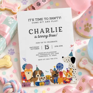 Let's Pawty Dog Birthday Invitation, Pawty Party Invite, Puppy Party Invitation, Dog Theme Birthday Invite, EDITABLE Printable Digital Download