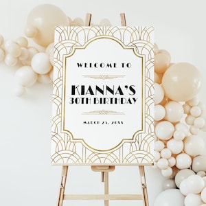 Letrero de bienvenida de Gatsby EDITABLE, letrero de cumpleaños de los años 20 imprimible, letrero de bienvenida para fiesta Art Deco, decoración para fiesta clandestina de los años 20, póster de bienvenida