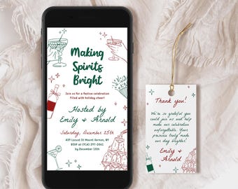 Holiday Cocktail Party Electronic Invitation EDITABLE, Making Spirits Bright Mobile Invitation, Retro Christmas Party Digital Invite MS25