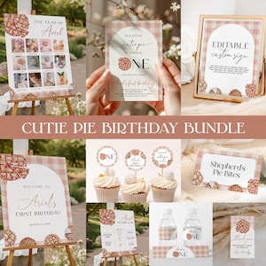 Cutie Pie First Birthday Bundle EDITABLE, Sweetie Pie First Birthday Invitation, Pie Themed, Little Cutie Pie Fall Birthday Party Decor CP09