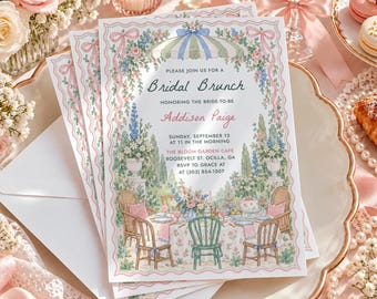 PRINTED Floral Bridal Brunch Invitation, Garden Bridal Shower Invitation, Coquette Bridal Luncheon Party Card with Envelopes BB07